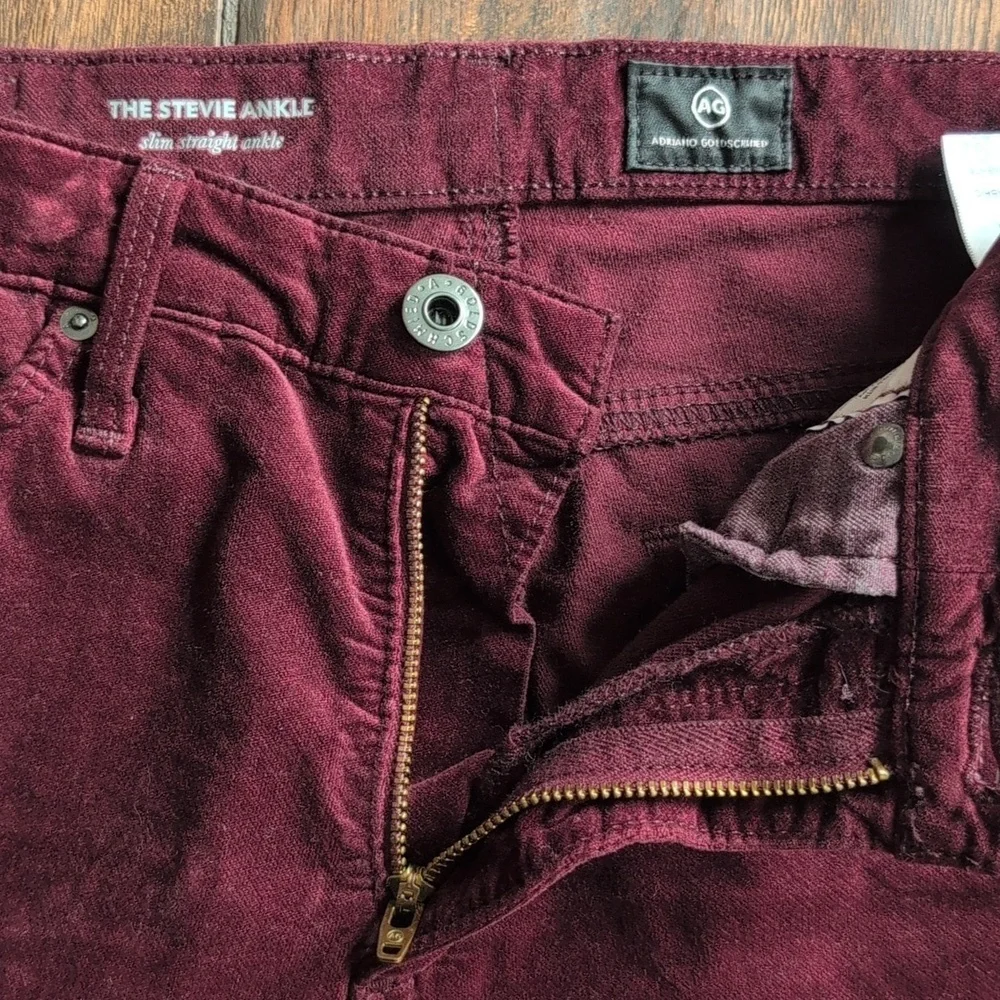 AG Adriano Goldschmied Burgundy Velour The Stevie Ankle Pants - Women's 26 - Picture 4 of 8